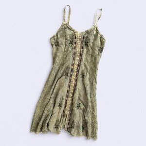 vintage 90s khaki embroidered sleeveless dress henna